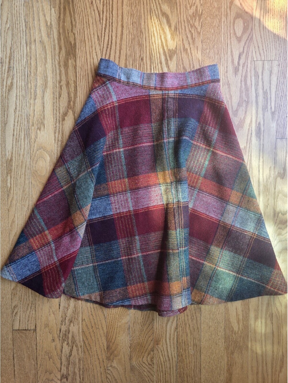 Vintage 70s Plaid Midi A-line Skirt